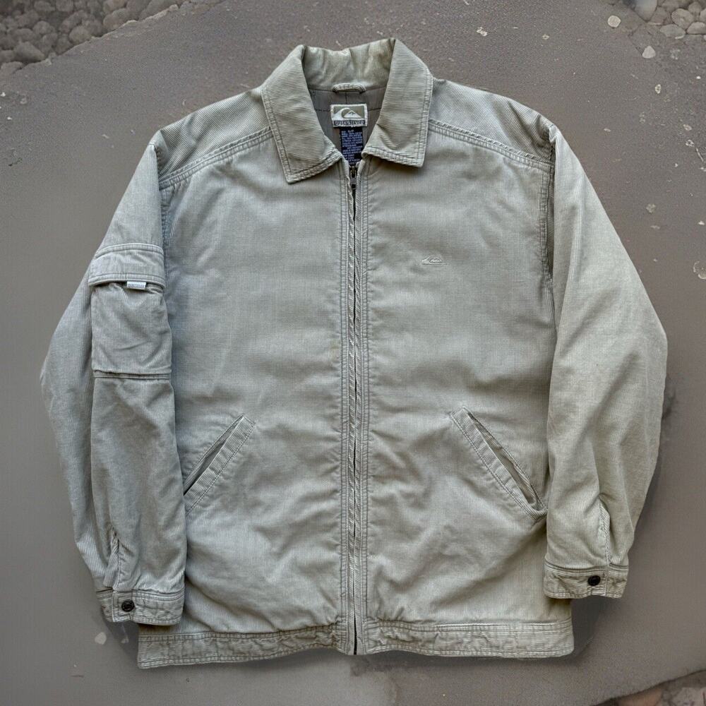 Vintage Quiksilver Jacket Small Gray Khaki Workwear Corduroy Full Zip J97